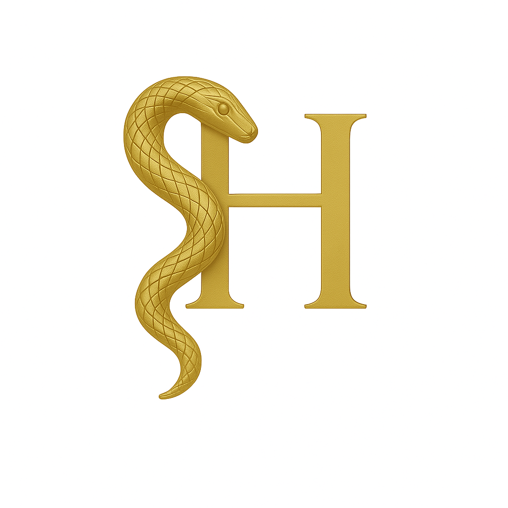 Logo ästhetische Privatpraxis Hamzavi – Initialen S und H mit medizinischer Schlange